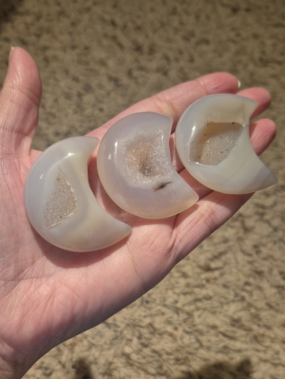 Crescent Moon Druzy Agate  - Pale Cream 3 Count